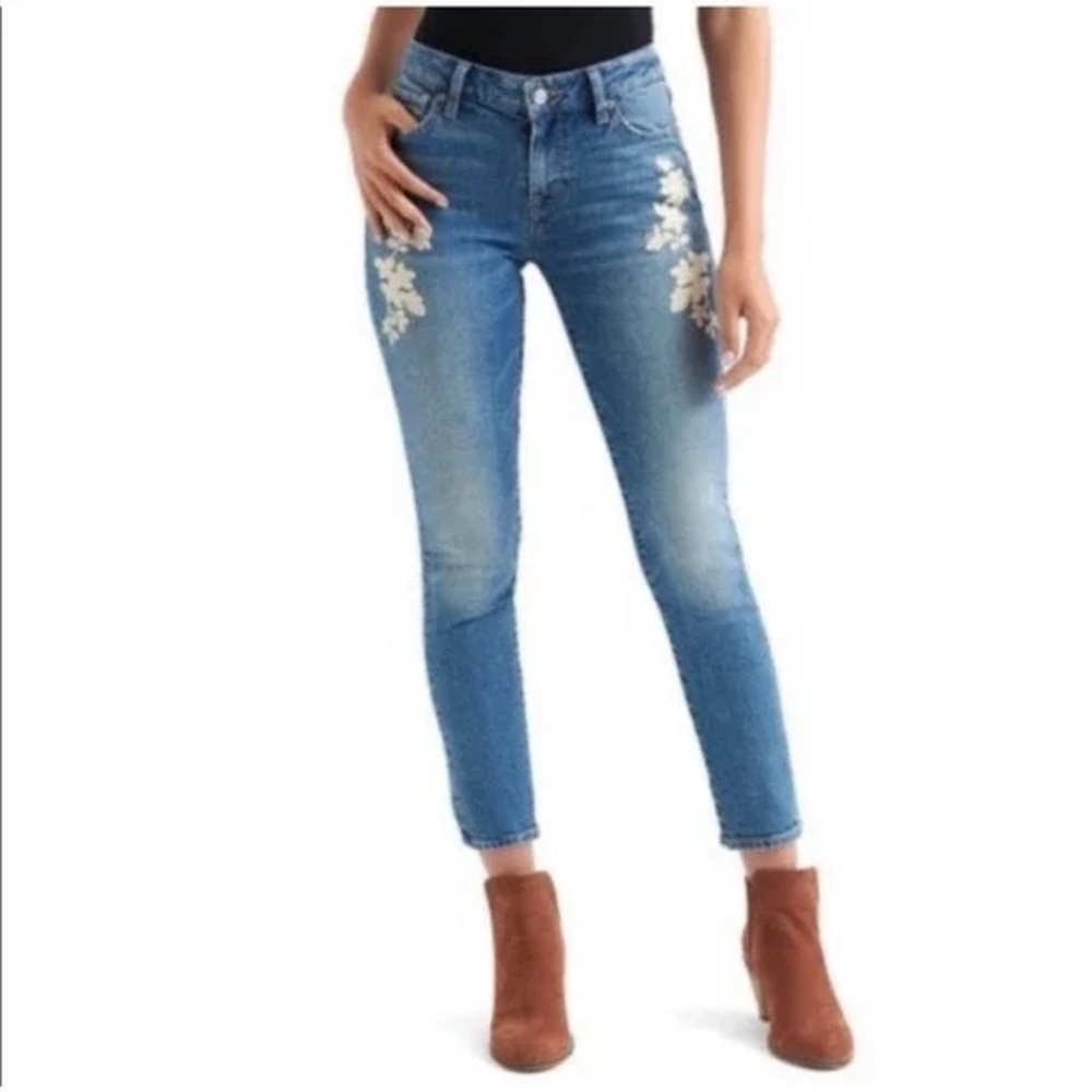 Lucky Brand Lolita Skinny Mid Rise Curvy Fit Jeans Floral Embroidered Size 26